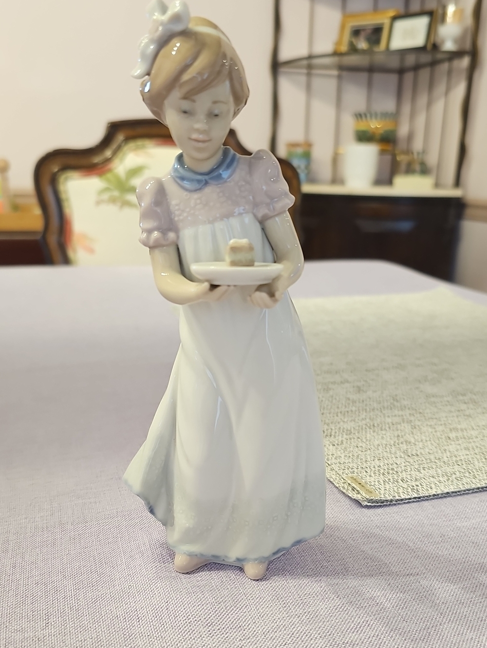 Porcelain Girl Figurine in White and Pale Pink